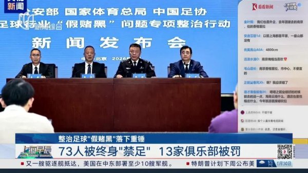 万博体育官网 足坛“反赌扫黑”落下重锤：中超九支球队新赛季遭罚分，73人终身禁足